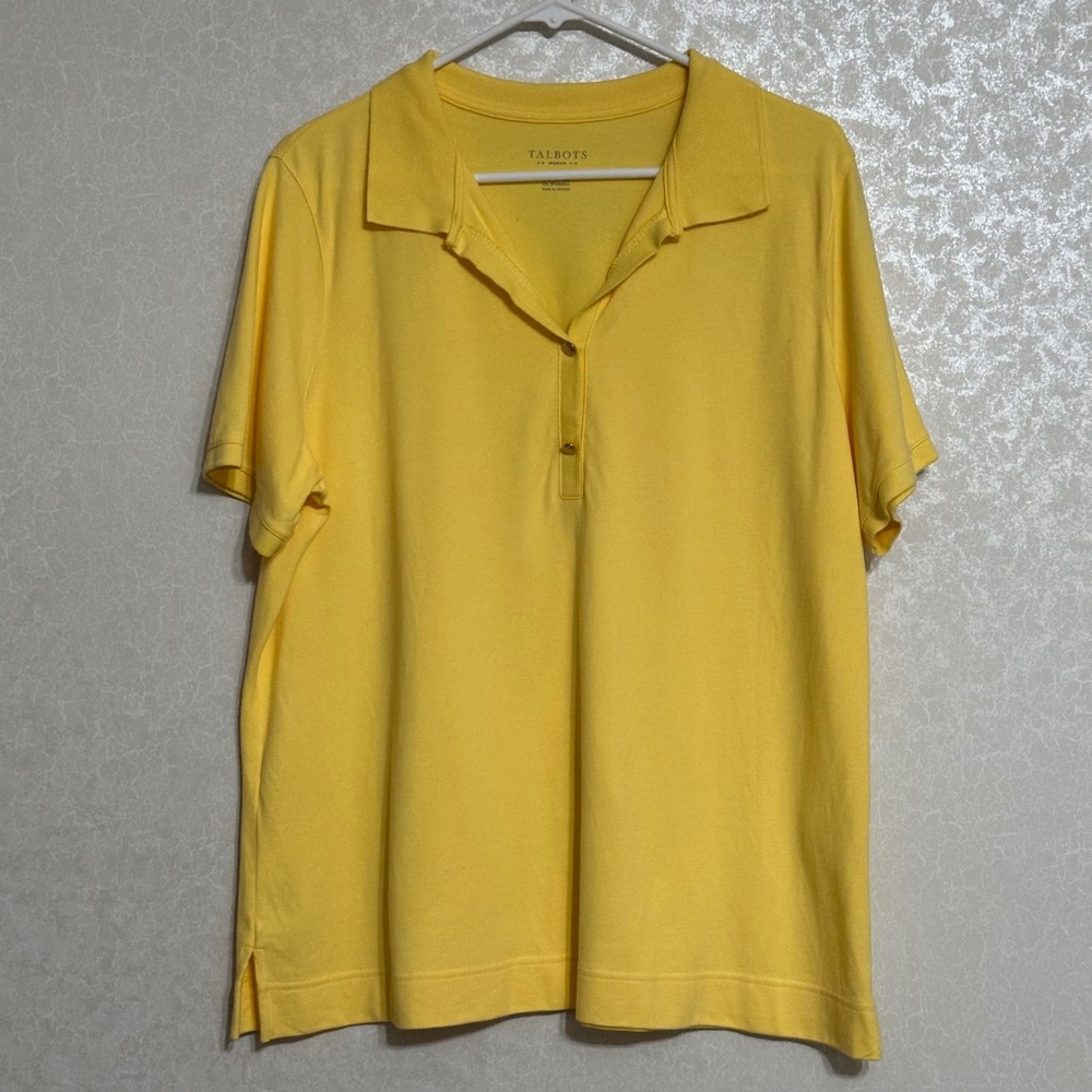 Talbots Short Sleeve Polo Shirt Cotton Pique Knit Gold Buttons Bright Yellow 1X